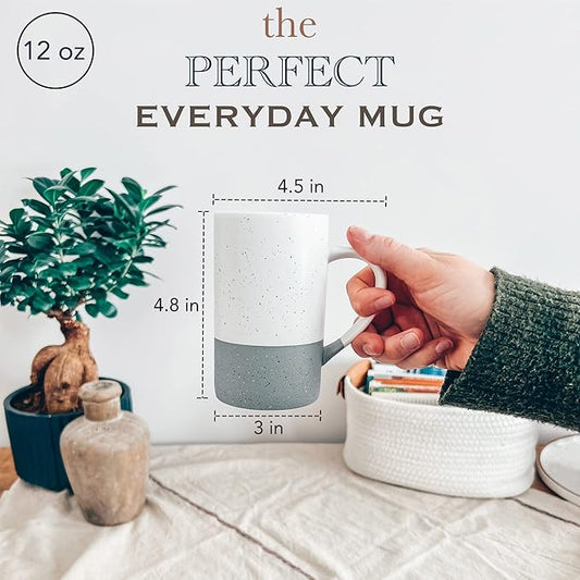 MORA Ceramics 12oz Coffee Mug Set of 4 - Ceramic Tea Cups with Handle - Microwave and Dishwasher Safe, Perfect For Cup or Mug Lovers - Rustic Matte Glaze, Modern Design Mugs - Flint