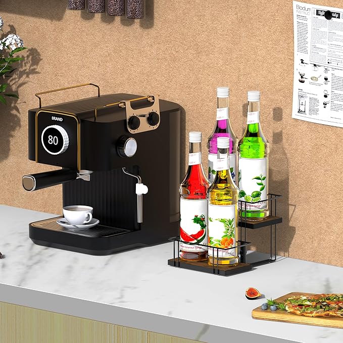 Alyoen Coffee Syrup Rack Organizer, 4 Bottles Syrup Holder Stand for Coffee Bar, Small Coffee Bar Organizer Shelf, Coffee Station Organizer for Countertop Wine, Liquor