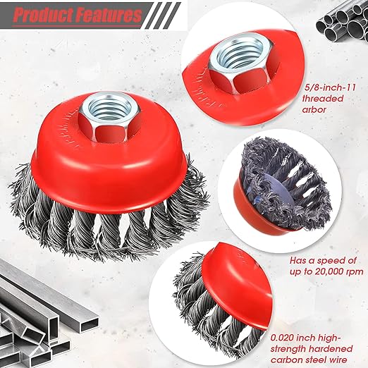 Wire Cup Brush for 4 1/2 Angle Grinder, 10 Pack 3 inch Wire Brush for Grinders, 5/8" -11 Threaded, for Heavy Cleaning Rust, Stripping and Abrasive