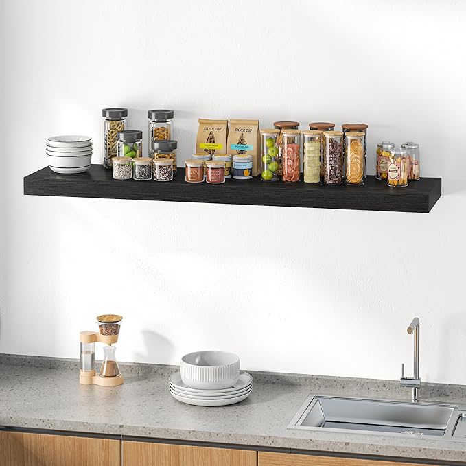 Dreamland 55" Floating Shelves for Wall, 12" Deep Thicker Black Floating Shelves, Wall-Mounted Shelves for Bedroom, Living Room, Kitchen, Bathroom - Set of 1