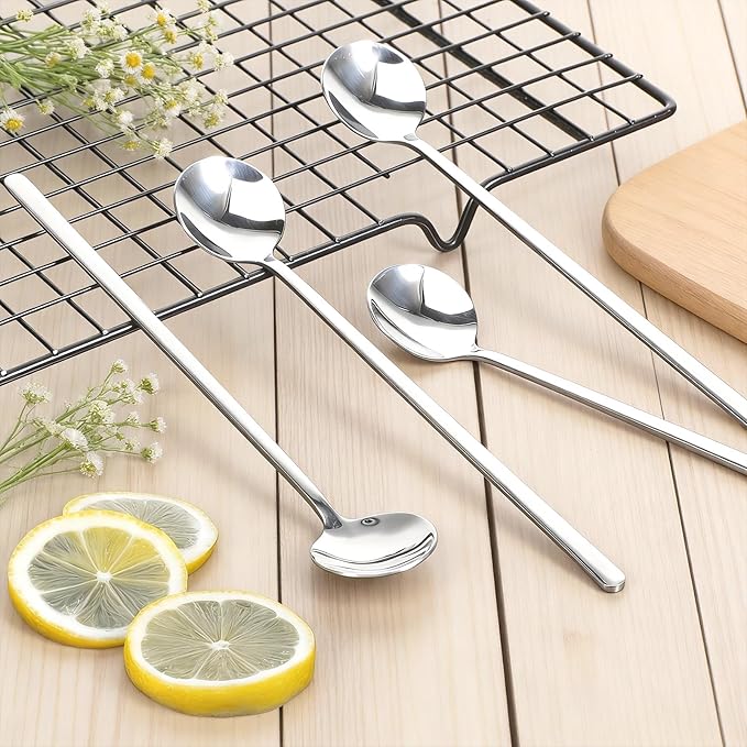 Thinp 4 Pcs Stainless Steel Coffee Spoon, 6.7 Inch Ice Tea Spoon Long Handle Espresso Spoons-Long Spoons for Stirring Cocktail Coffee Tea Ice Cream Dessert Cake (Silver)