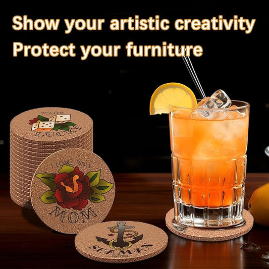 100 pcs Cork Coasters for Drinks, Bulk Blank Coasters DIY Crafts, Non-Slip, Heat-Resistant, Absorbent and Reusable Coffee Coaster for Home Tabletop Decoration (50 Pcs)