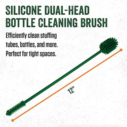 LEM Products Silicone Dual-Head Stuffing Tube Cleaning Brush, Bottle Brush, Green, 12"
