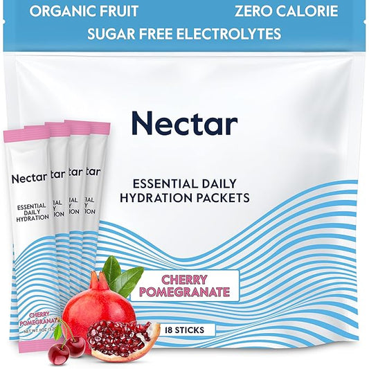 Nectar Hydration Packets - Electrolytes Powder Packets - No Sugar or Calories - Organic Fruit Liquid Daily IV Electrolytes Powder for Dehydration Relief and Rehydration (Cherry Pom 18 Pack)