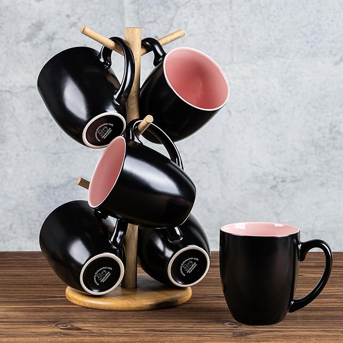 GBhome 12oz Coffee Mugs Set of 6, Large Ceramic Coffee Mugs for Man, Woman, Dad, Mom, Modern Coffee Mugs Set with handle for Tea/Latte/Cappuccino/Milk/Cocoa. Dishwasher&Microwave Safe,Pink