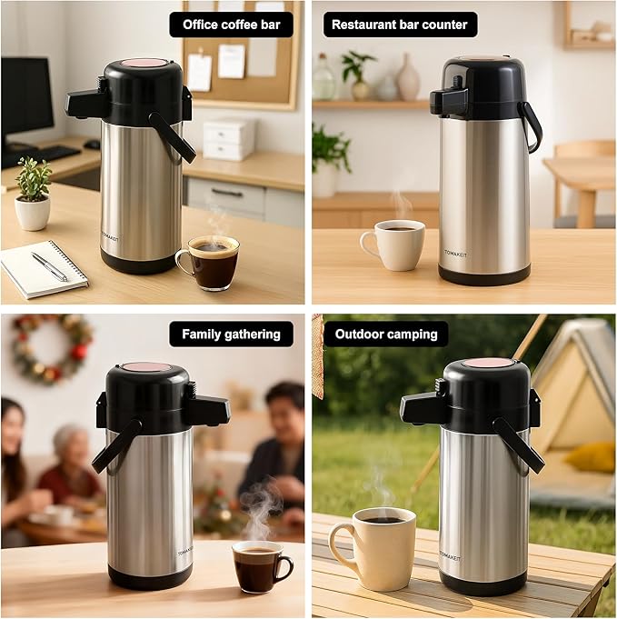 Airpot Coffee Carafe for Keeping Hot,102oz/3L Coffee Dispenser Thermal with Pump,Insulated Stainless Steel Hot Beverage Dispenser for Parties,Thermal Carafe for Hot Drinks Water Tea Chocolate