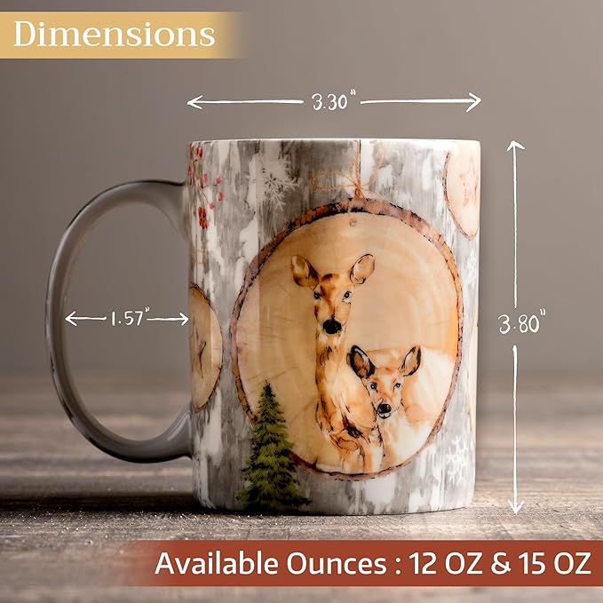 Maison d' Hermine Coffee Mug with Handles Fine Bone China Mugs Pack of Two Tea Cups for Hot Beverages Cappuccino Latte Home Restaurant Office Perfect for Gift (Mountain Life, 15 Ounce)