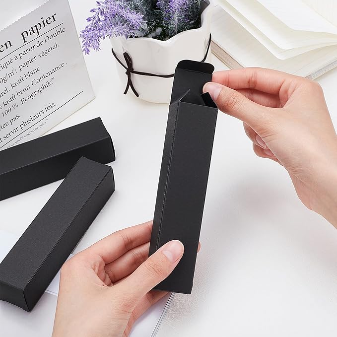 BENECREAT 40PCS Black Kraft Paper Lipstick Box Lip Balm Wrapping Box for Jewelry Gift Wrapping, Wedding, Birthday Party Favor, 5.5x1.2x1.2