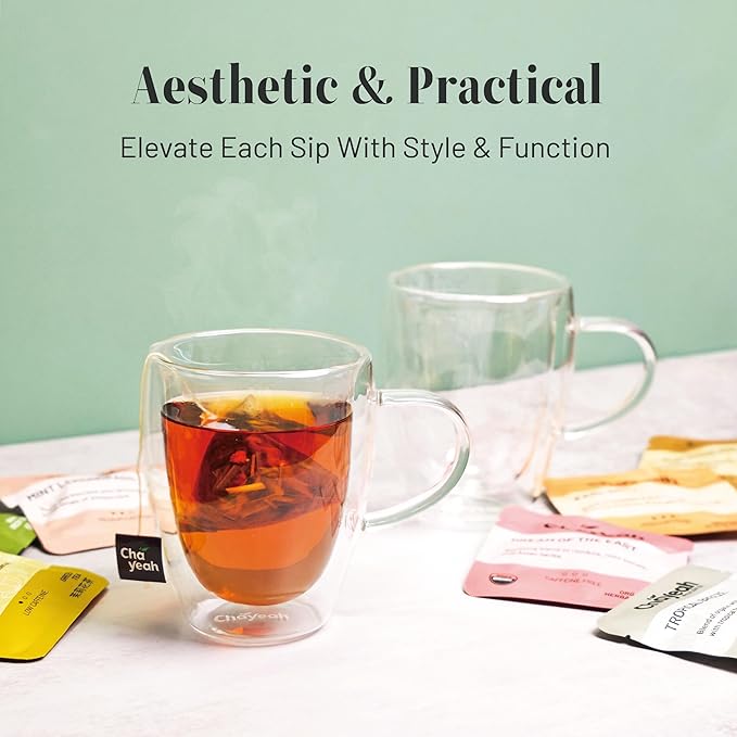 Double Wall Glasses, 12 OZ Insulated Cups with Handle, Perfect for Tea, Coffee, Water, and More (Set of 2)