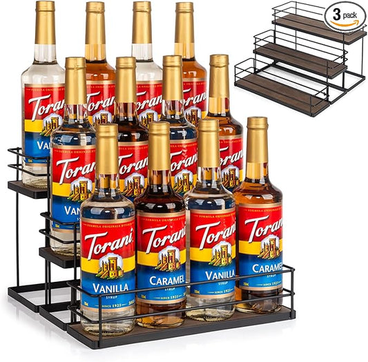 kimilus 12 Bottle Capacity Coffee Syrup Organizer 3 Tier Coffee Syrup Stand Shelf for Coffee Bar Kitchen Small Wine Rack for Bar Family Storage for Syrup Wine Dressing