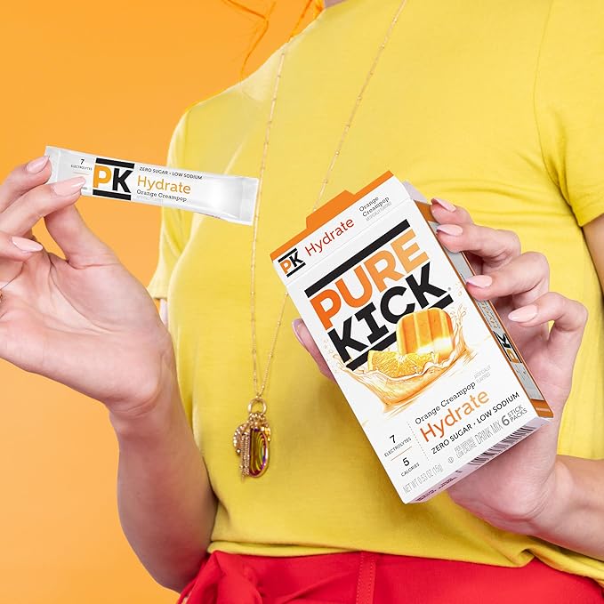 Pure Kick Hydration Singles To Go Drink Mix, Orange Creampop, Includes 12 Boxes with 6 Packets in each Box, 72 Total Packets