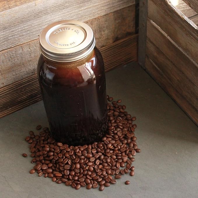 Trellis + Co. Cold Brew Coffee Kit | Stainless Steel 80 Micron Mesh Cold Brew Coffee Filter & 316 Stainless Steel Lid | Fits Both Quart & Half Gallon Wide Mouth Mason Jars