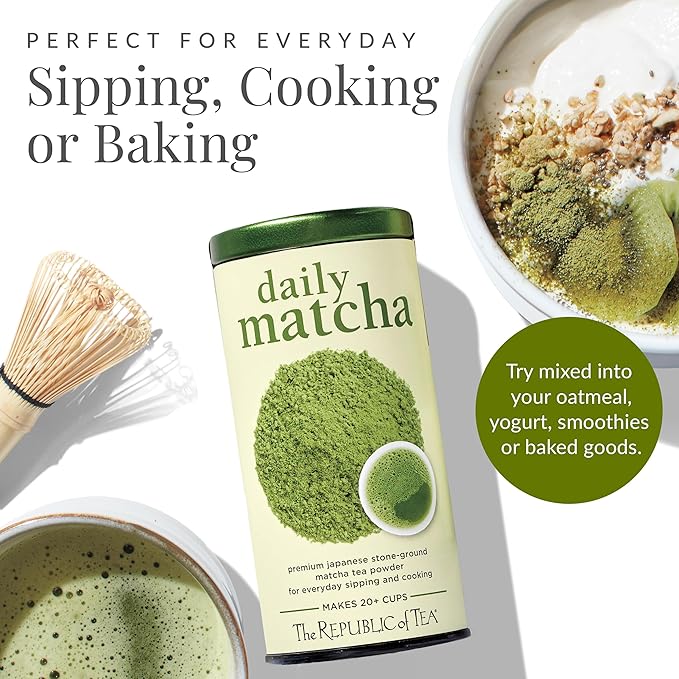 The Republic of Tea Japanese Daily Matcha Powder, 1.5 oz Tin | Matcha Green Tea | Makes 20+ Cups