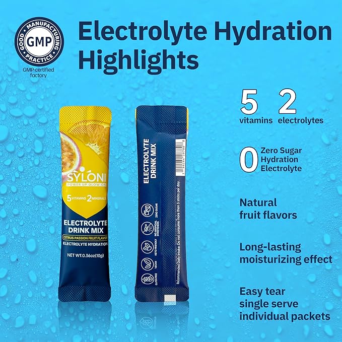 Electrolytes Powder Packets, Citrus Passion Fruit(0.36 oz*20 Sticks), Sugar Free Hydration Packets Electrolyte Drink Mix with 7 Vitamins and Electrolytes, Keto Friendly, Vegan