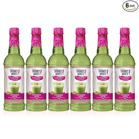 Jordan's Skinny Mixes Syrups Sugar Free Coffee Syrup, Pistachio Flavor Drink Mix, Zero Calorie Flavoring for Chai Latte, Protein Shake, Food & More, Gluten Free, Keto Friendly, 25.4 Fl Oz (Pack of 6)