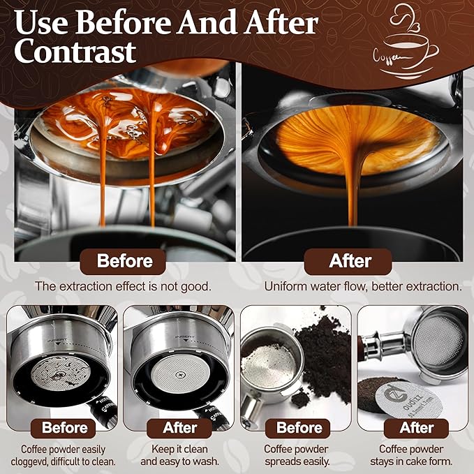 51mm Puck Screen, Reusable Coffee Filters For Espresso Portafilter Filter Basket 51mm, Espresso Screen With Coffee Spoon & Stand, Espresso Accessories, 1.7mm Thickness 150μm 316 Stainless Steel