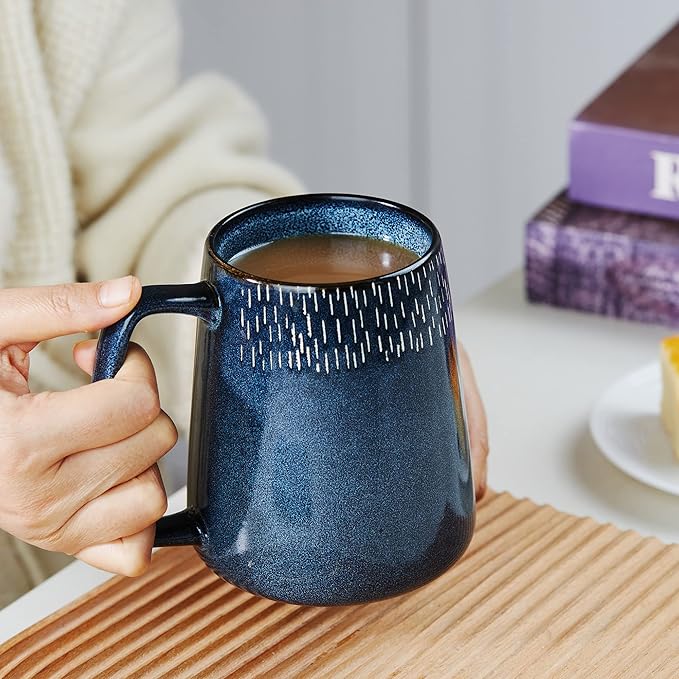 24 OZ Extra Large Ceramic Coffee Mug, Jumbo Coffee Mugs, Big Tea Cups with a Large Handle for Office and Home, Microwave and Dishwasher Safe (24 OZ Star Blue)