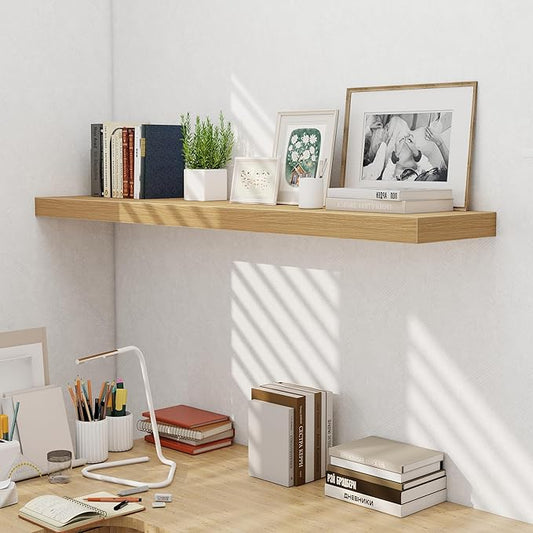 Fun Memories 48 Inch Floating Shelves for Wall - 10 Inch Deep Fireplace Mantel Shelf - Wood Floating Shelves for Wall - Large Storage Shelf Wall Mount for Living Room & Bedroom - Oak - Set of 1