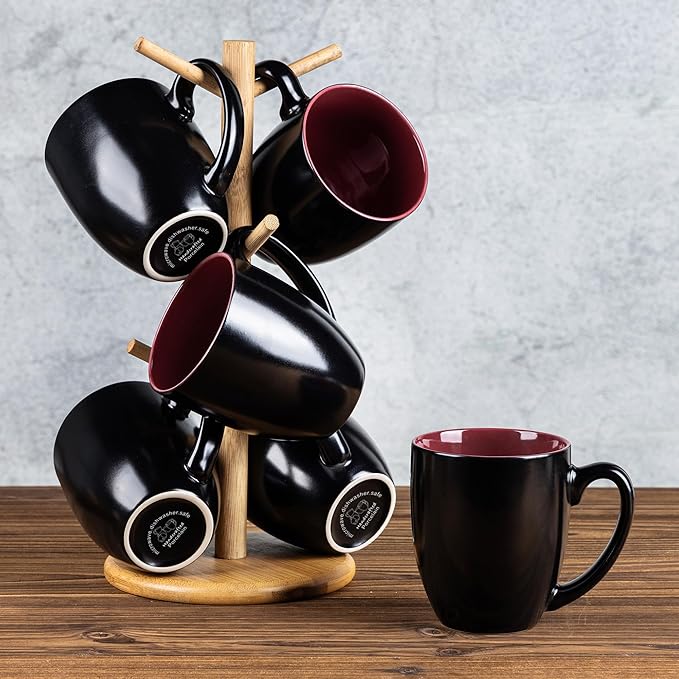 GBhome 12oz Coffee Mugs Set of 6, Large Ceramic Coffee Mugs for Man, Woman, Dad, Mom, Modern Coffee Mugs Set with handle for Tea/Latte/Cappuccino/Milk/Cocoa. Dishwasher&Microwave Safe,Red
