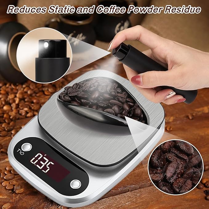 4Pcs Coffee Bean Dosing Cup, Spray Bottle, Spoon and Stirrer Tool Set, Coffee Bar Accessories Ceramic Espresso Dosing Funnel Spray Bottle for Reducing Coffee Static, Coffee Lover Gift (Black)