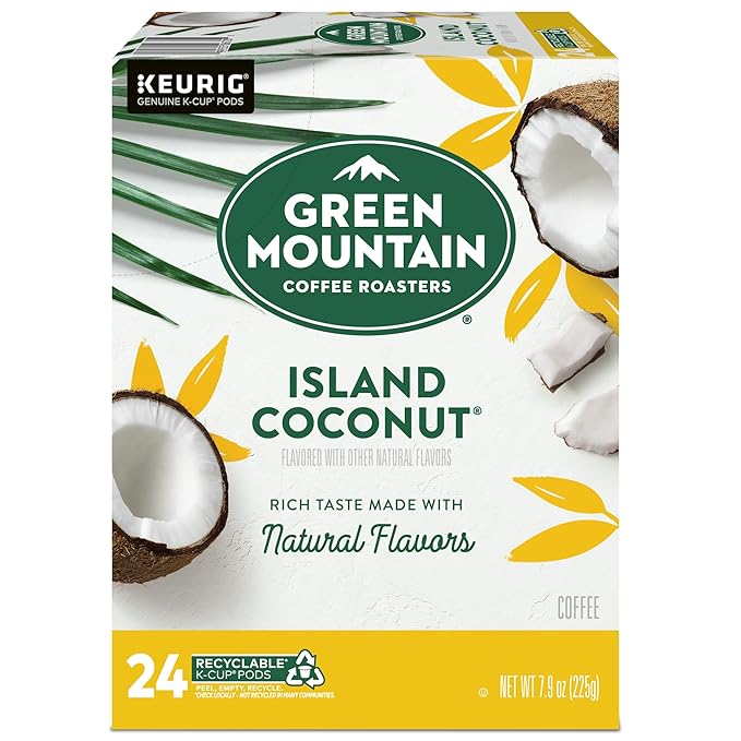 Green Mountain Coffee Roasters Island Coconut Keurig Single-Serve K-Cup Pods, Light Roast Coffee, 96 Count (4 Packs of 24)