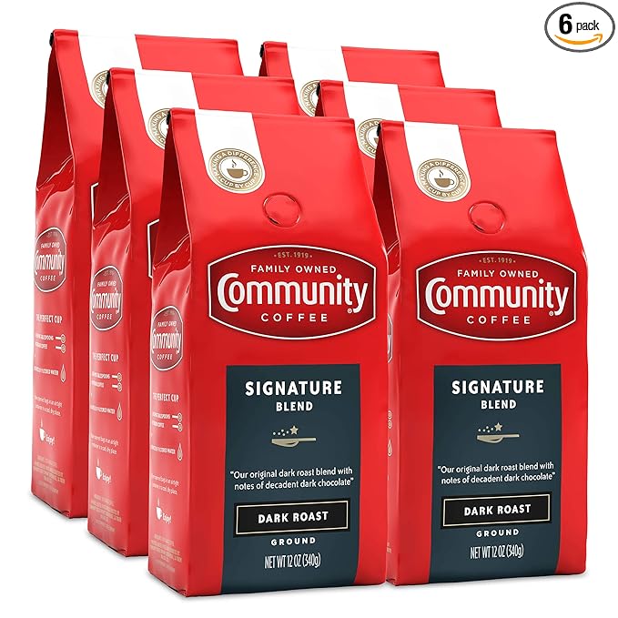 Community Coffee, Signature Blend Dark Roast, Premium Ground Coffee, 72 Ounces, 12 oz (Pack of 6)