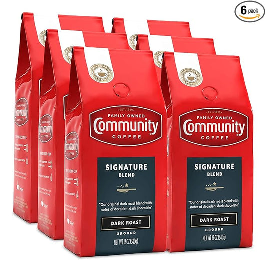 Community Coffee, Signature Blend Dark Roast, Premium Ground Coffee, 72 Ounces, 12 oz (Pack of 6)