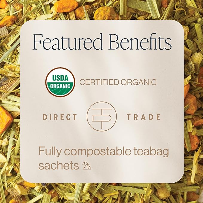 Rishi Tea Turmeric Ginger Herbal Tea - Organic Sachet Bags, Caffeine Free Blend with Spicy Ginger & Citrus, Hot or Iced - 50 Count (Pack of 1)