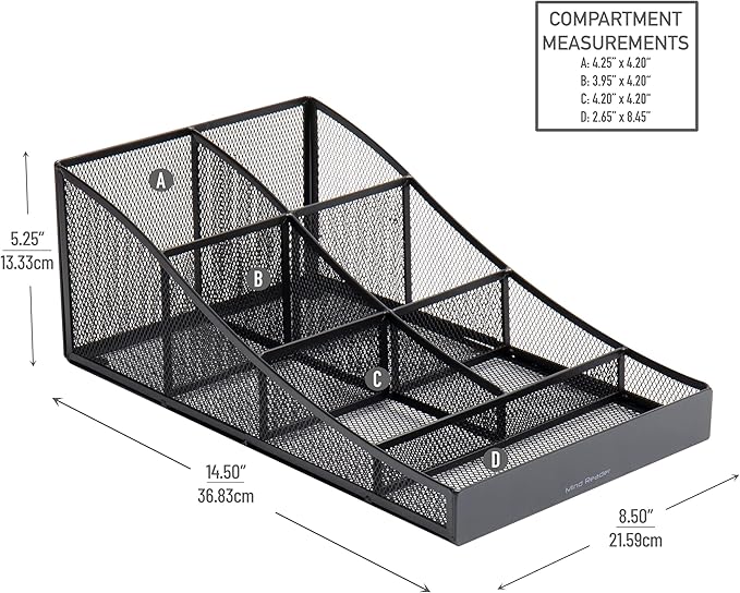 Mind Reader Countertop Organizer, Office Breakroom Supply Caddy, Desktop Organizer, Metal Mesh, Black