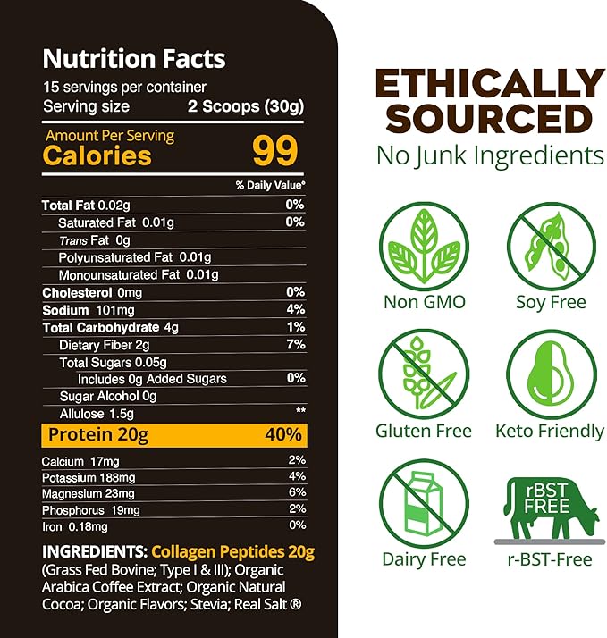 MariGold High Protein Collagen Coffee - Vanilla Collagen Latte, Dairy Free, 20g Grass-Fed Type I & III Collagen Peptides, Energy Boost, 2 Shots Organic Espresso, Non-GMO, 1 Lb Bag, 15 Servings