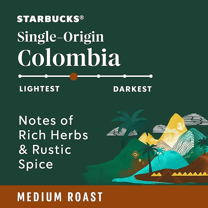 Starbucks K-Cup Coffee Pods, Medium Roast Coffee, Colombia, 100% Arabica, 1 box (10 pods)