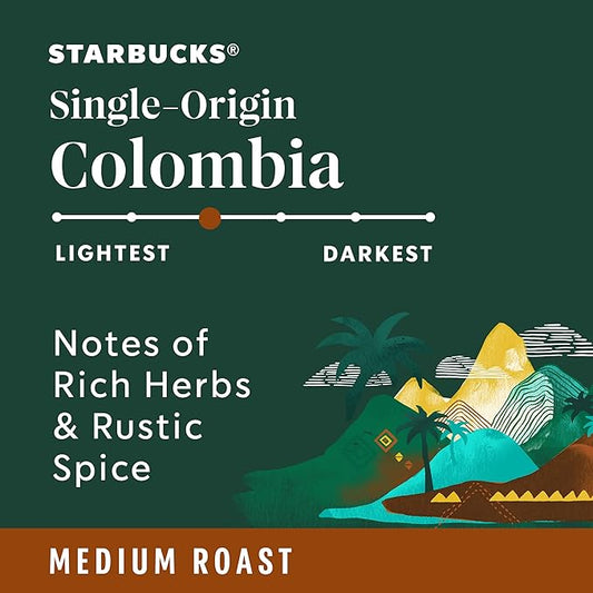 Starbucks K-Cup Coffee Pods, Medium Roast Coffee, Colombia, 100% Arabica, 1 box (10 pods)