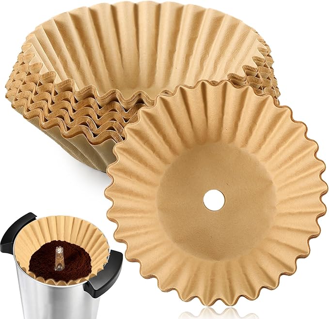 Feifeiya 100 Pcs Pre-punched Holes Coffee Filters for 30cup 45cup 100 Cup Coffee Urn Brewing Basket & Hot Beverage Dispenser Disposable Natural Wood Pulp Paper Filters with Tall-sided Design(Brown)
