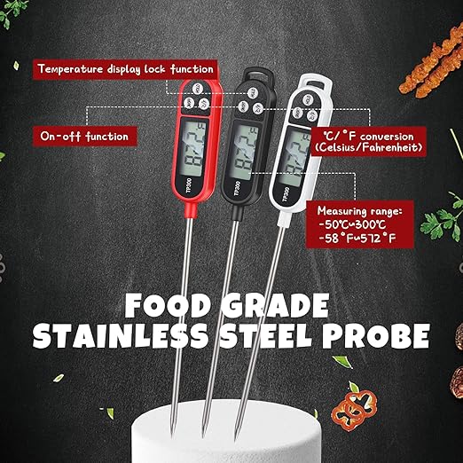 Copkim 6 Pcs Meat Food Thermometer Food with Probe Water Liquid Instant Read Digital Thermometer Kitchen Cooking Supplies for Cooking BBQ Milk Yogurt (Black,White,Red)