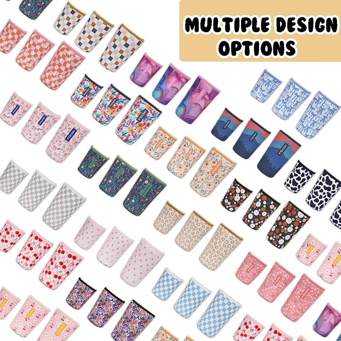 Reusable Insulated Neoprene Iced Coffee Cup Sleeve, Durable Drink Sleeve for Cold Beverages, Beverage Holder for Iced Coffee, Blush Ditsy