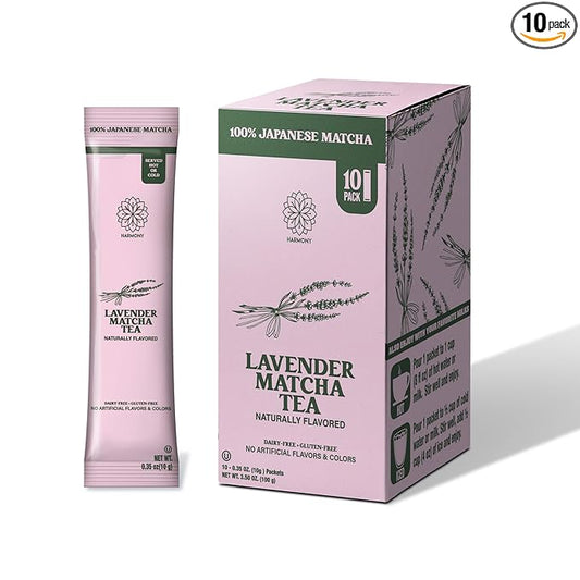 The Harmony Matcha Lavender (10 Sticks) Premium Japanese Matcha Powder, Rich in Antioxidants & L-Theanine, Sweetened with Organic Sugar, No Preservatives