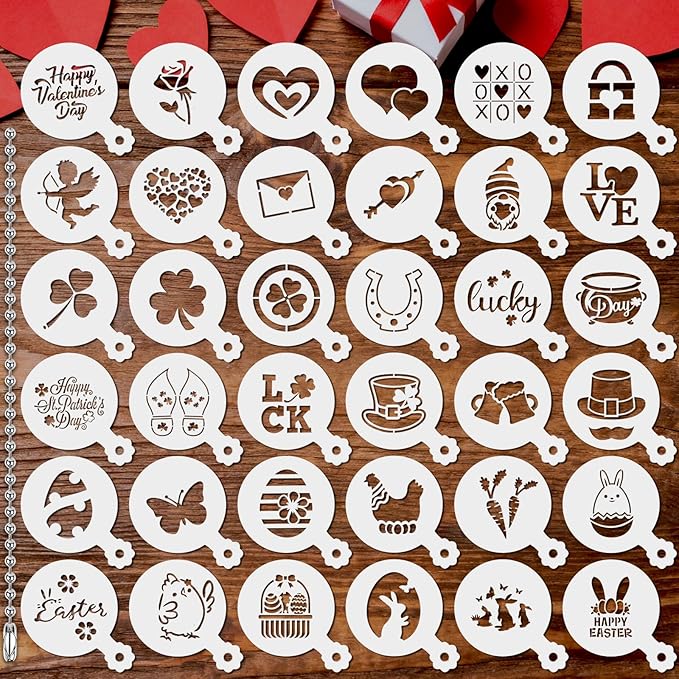 JULBEAR Holiday Cookie Stencils Set, 36 Reusable Templates Versatile Holiday Baking Stencils for Valentine's, St Patrick's Easter DIY Baking and Decorating