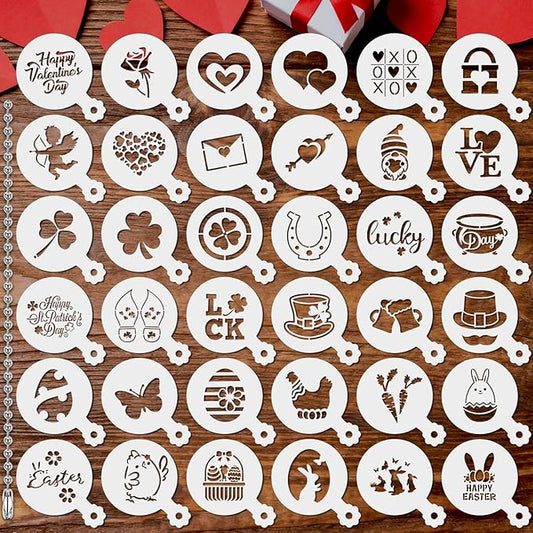 JULBEAR Holiday Cookie Stencils Set, 36 Reusable Templates Versatile Holiday Baking Stencils for Valentine's, St Patrick's Easter DIY Baking and Decorating