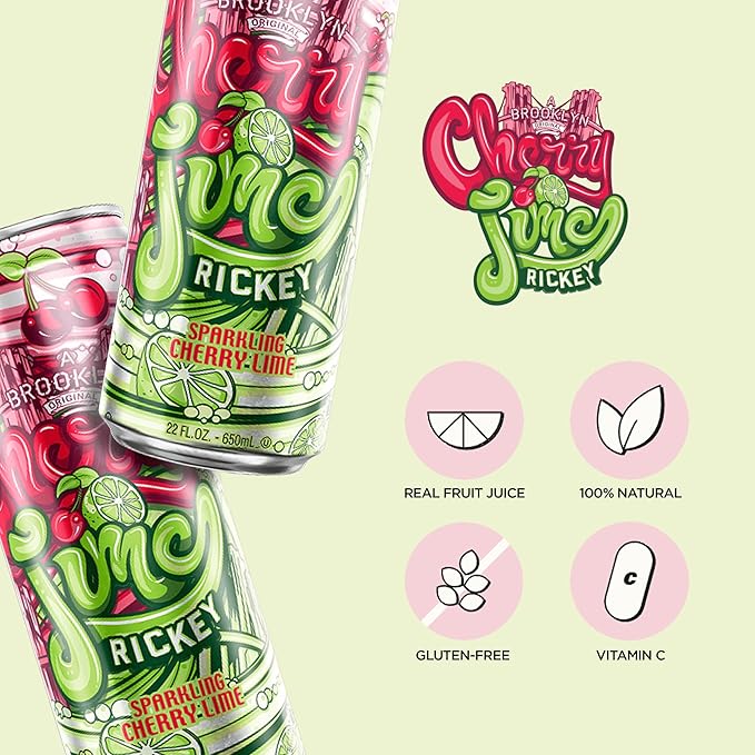 AriZona Cherry Lime Rickey Soda, A Brooklyn Original Sparkling Drink - Big Can, 22 Fl Oz (Pack of 12)