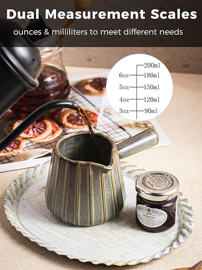 YHOJOY Espresso Cups Ceramic, 200ML Espresso Measuring Cup with Spout, Expresso Shots Cups with Handle, Espresso Accessories, Dark Green