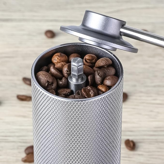 Manual Coffee Grinder with Stainless Steel Burr, Portable Coffee Grinder for for Espresso, Travel, Camping and Office (Silver)