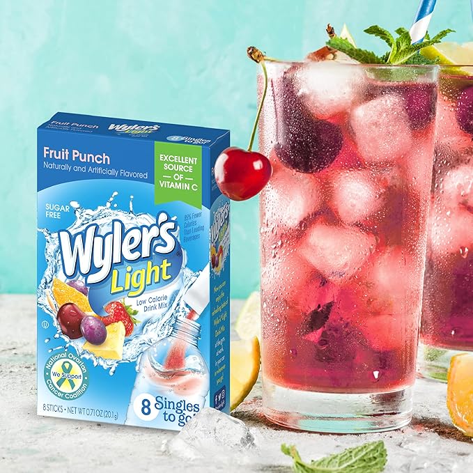 Wyler's Light Singles To Go Powder Packets, Water Drink Mix, Fruit Punch, 8 count/single serving (Pack of 12)