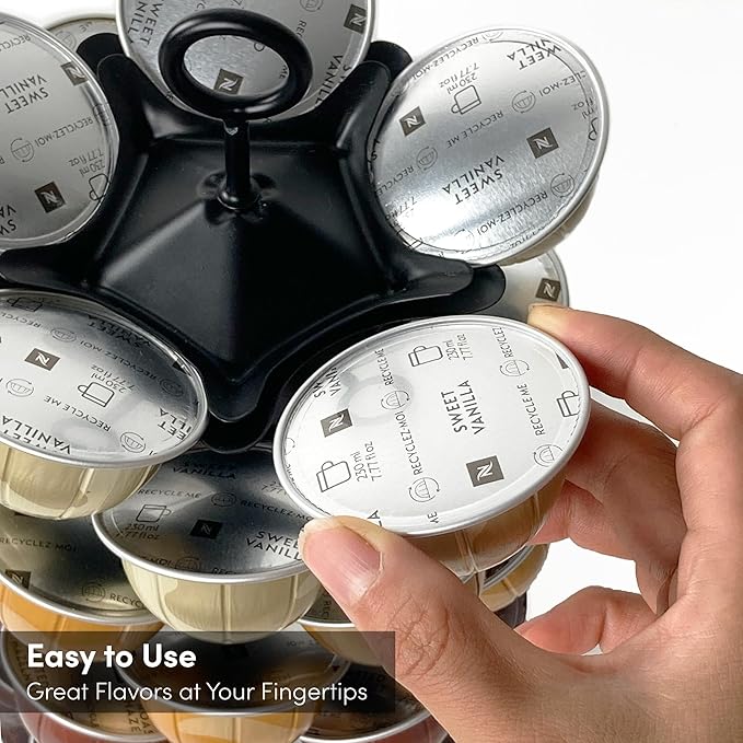 Coffee Pod Carousel for Nespresso Vertuo Capsules, Holds 40 Pods, 360° Rotating Stand, Metal (Black)