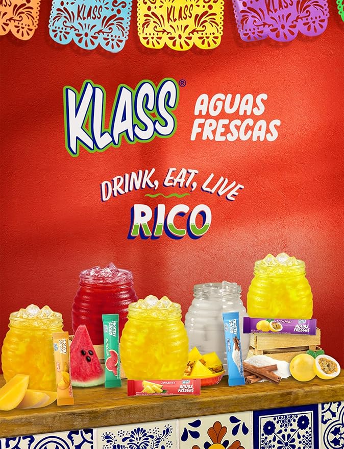 Klass Aguas Frescas, Powdered Drink Mix, 40 Singles Zero Sugar & Caffeine-Free Powder Packets, Water Drink Mix, Flavor: Horchata - 5 Calories Per Packet & Natural Flavors