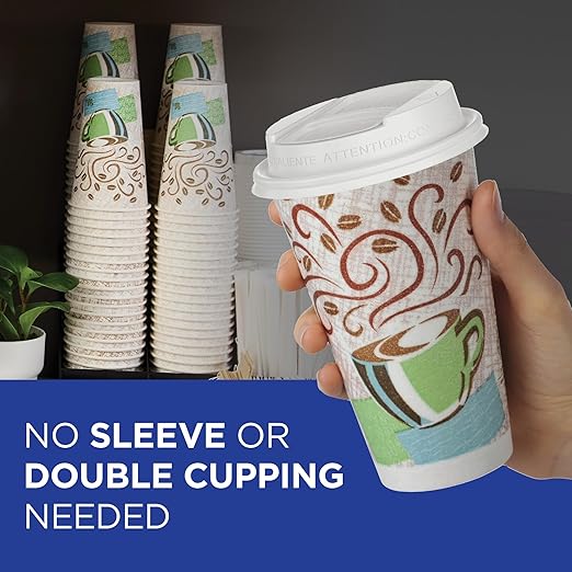 Dixie PerfecTouch 16 oz Paper Coffee Cups By GP PRO, Coffee Haze Design, 1000 Count (50 Disposable Cups Per Sleeve, 20 Sleeves Per Case), 5356CD