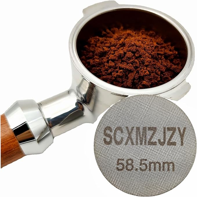 Espresso Puck Screen 58mm-58.5mm, 1.7mm Thickness, 150μm, Made of 316 Stainless Steel. This Coffee Portafilter Puck Screen is designed for Espresso Portafilter and serves as a Lower Shower Screen.
