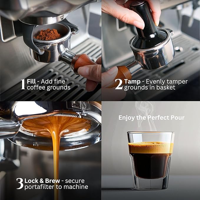 54mm Bottomless Portafilter – Compatible with Breville Espresso Machines – Portafilter 54mm with Ergonomic Rosewood Handle + 18g Basket | BREYIA