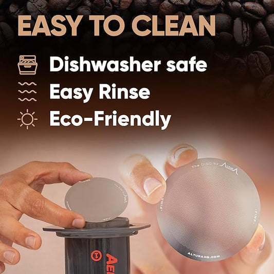 ALTURA The DISC FINE Stainless Steel Filter for AeroPress Coffee Makers – Reusable Metal Filter Replacement for Rich Flavor, Travel, and Eco-Friendly Brewing
