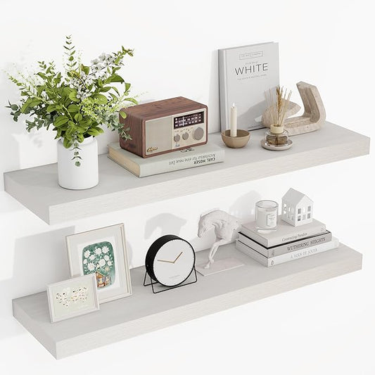 36 Inch Floating Shelves, 36"x9.25"x1.5" Inch Deep Floating Shelves for Wall, Wooden Shelves for Bathroom, Bedroom, Living Room, Cream White Oak, 2 Pieces
