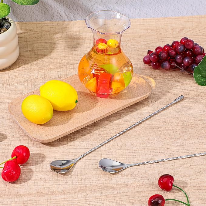 12 Pcs 11.8 Inch Stainless Steel Bar Spoons, Silver Cocktail Mixing Spoons with Spiral Pattern Long Drink Stirrers for Professional and Home Use